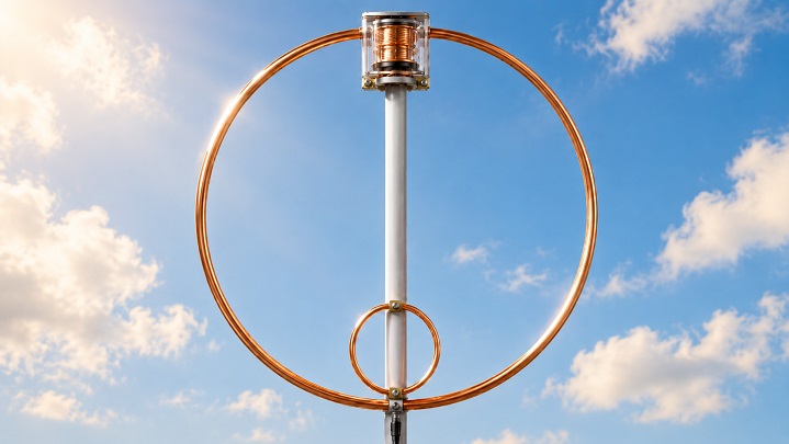 Small transmitting loop antenna with coupling loop and vacuum variable capacitor