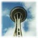 Ground view of Seattle Space Needle and clouds