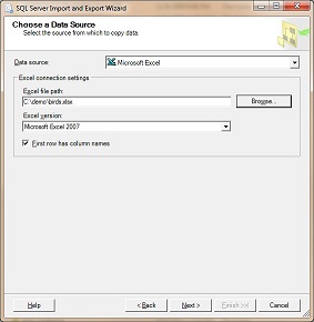 Chose a Data Source page in the SQL Server Import and Export Wizard