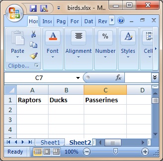 Excel spreadsheet with headers, ready to import a table from a SQL database