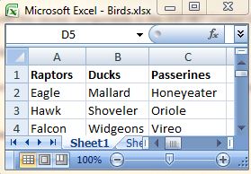 Excel spreadsheet ready to export to a SQL table.